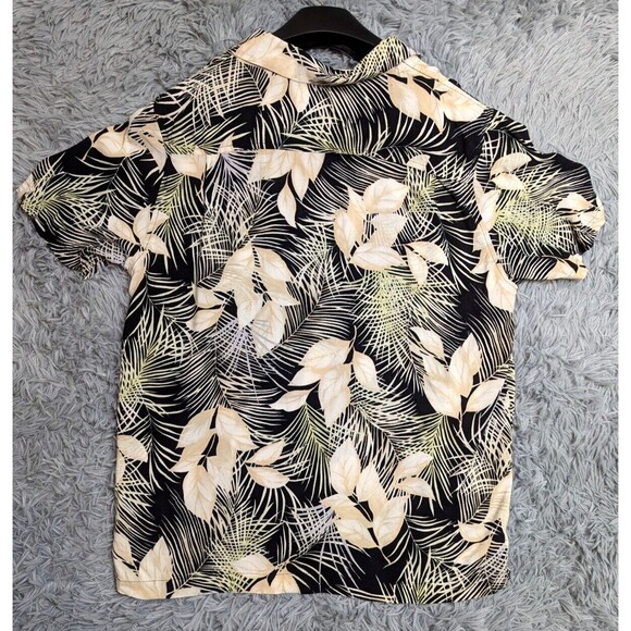 Caribbean Joe Hawaiian Shirt Mens Sz Large L Button Up Rayon Black Yellow Floral - Picture 2 of 10